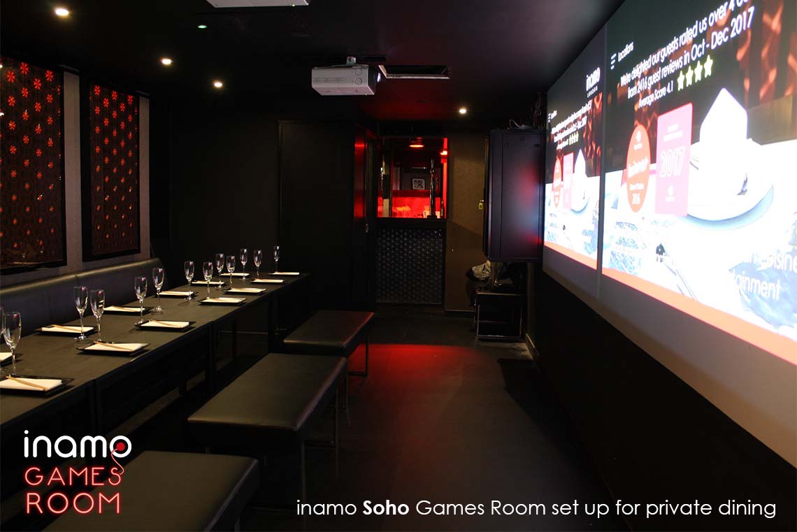 inamo Soho Games Room private dining setup